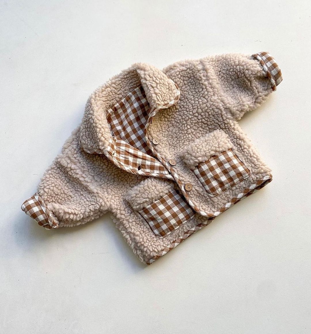 Plush Plaid Long Sleeved Lamb Coat For Baby Girl