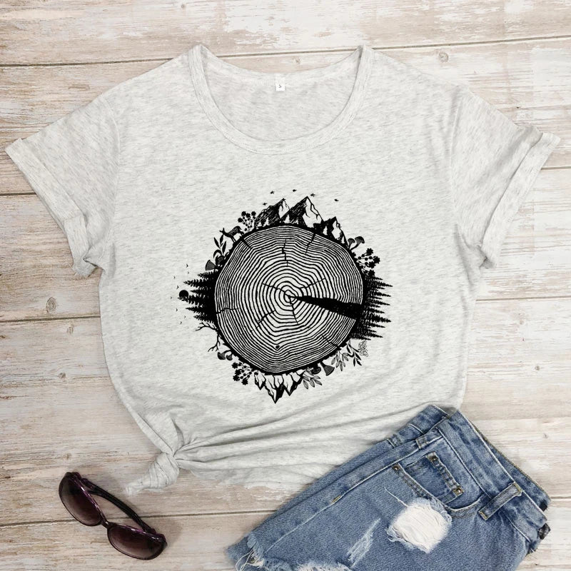 Hiking Tree Ring 100% Cotton T-shirt Aesthetic Hippie