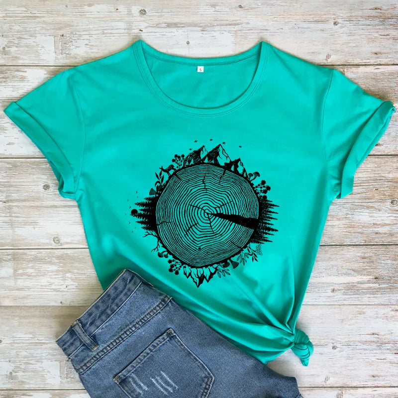 Hiking Tree Ring 100% Cotton T-shirt Aesthetic Hippie