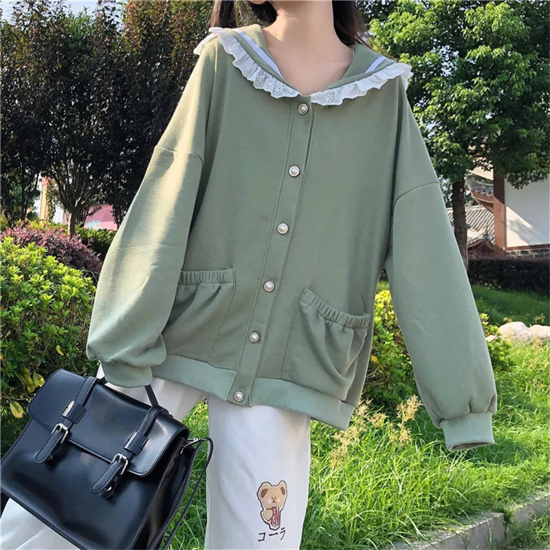 Autumn Sweet Women Hoodies Loose Hooded Sailor Collar