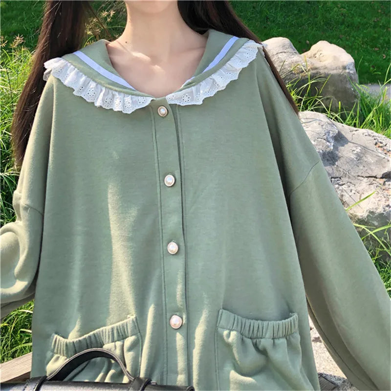 Autumn Sweet Women Hoodies Loose Hooded Sailor Collar