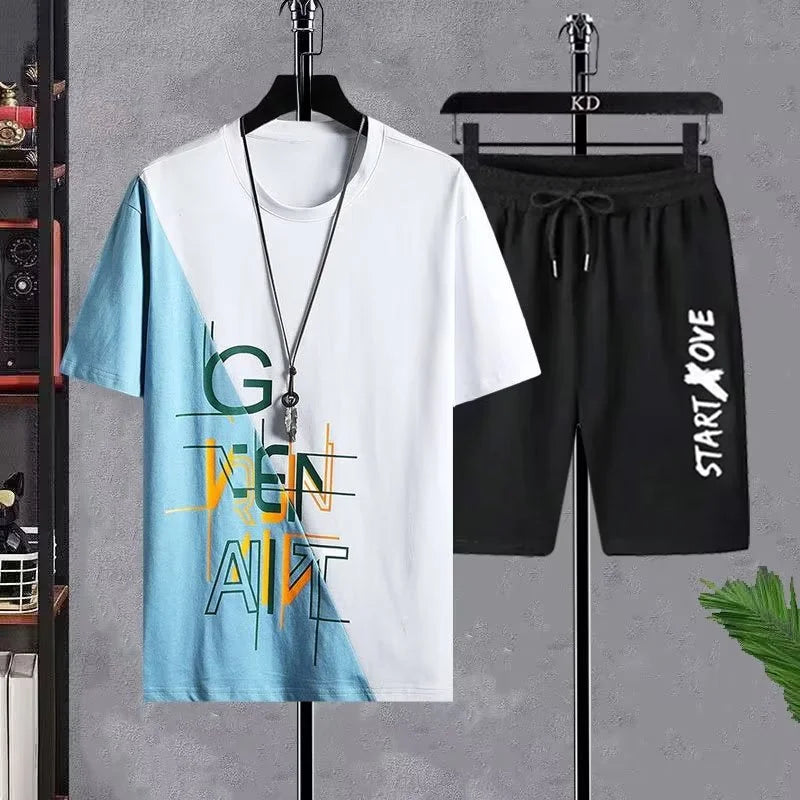 Men Casual Sports Set Trendy Short Sleeve Summer Shorts